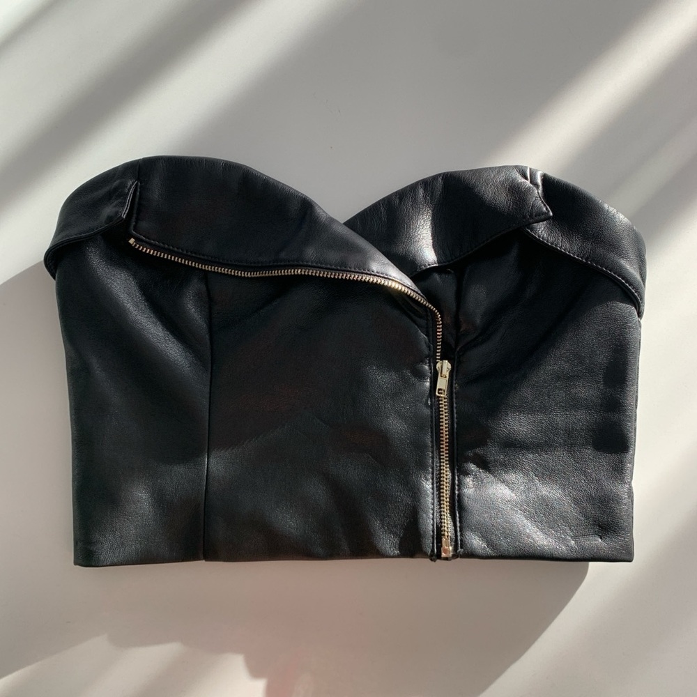 Guess Leather Zipper Bustier Top